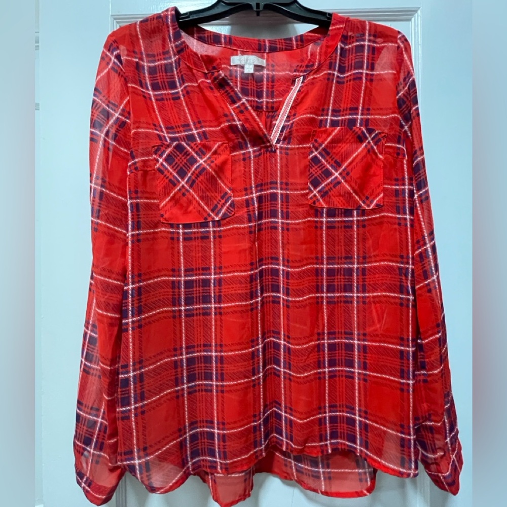 Skies Are Blue Red Plaid Women's Top